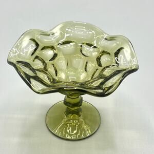 Vintage 1960s Imperial Glass Provincial Green Thumbprint Candy Compote Dish